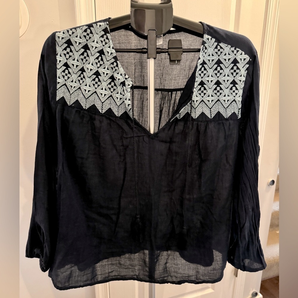 Navy Blue Boho Blouse 100% Cotton